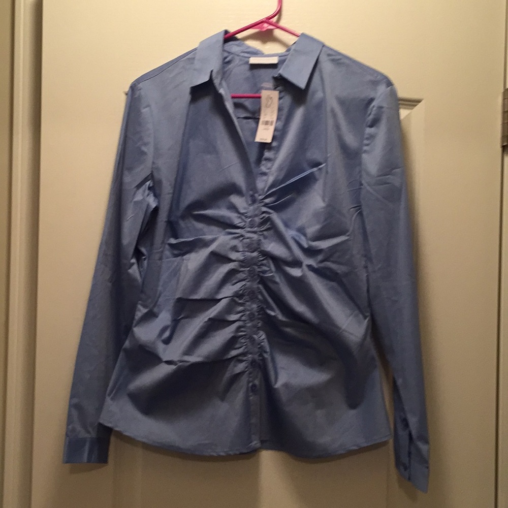 NY&CO rouched blue collared dress shirt size Large